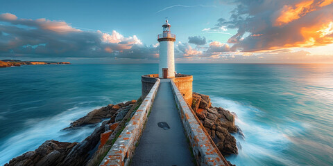 beautiiful Lighthouse in the blue sea background,  - obrazy, fototapety, plakaty
