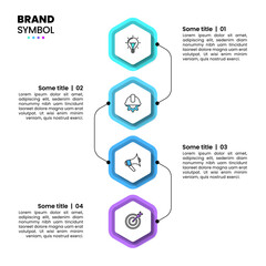 Infographic template. 4 connected hexagons in a line