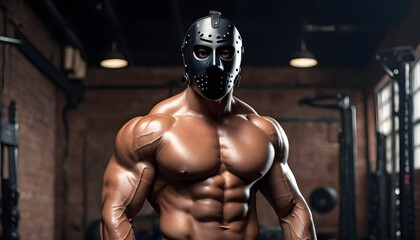 Fototapeta na wymiar muscular man bodyduilder with mask