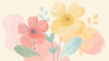 Simple flowers and leaves illustration poster background