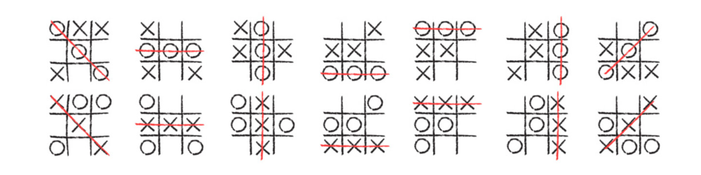 Tic tac toe combination. Tic tac toe hand drawn.