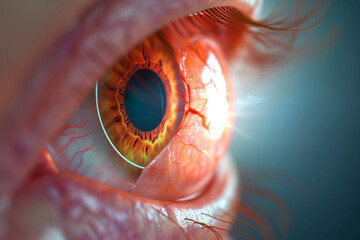 Close-up of human eye with light reflection.
