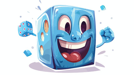 One Funny Blue Dice with Big Smile and Hands  Colored