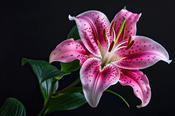 Stargazer Lily, Magenta, Single Flower, Close up, Isolated on Black