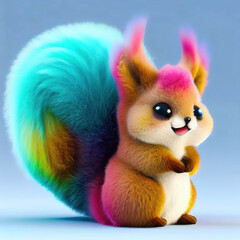 Fototapeta premium 3D furry forest animal with beautiful colors and white background. with Generative AI technology 