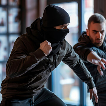 Attempted Robbery: Security Guard in Action, Tension and Bystanders' Interest