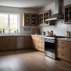 Fototapeta na wymiar Elegant kitchen design with modern, elegant furniture