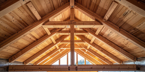 Obraz premium A roof truss structure made of light wood, home structure