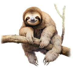 lovable three toe sloth laying on branch in neutral syle with white background сreated with Generative Ai