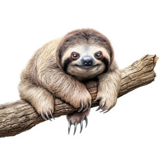 Fototapeta premium lovable three toe sloth laying on branch in neutral syle with white background сreated with Generative Ai