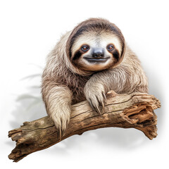 lovable three toe sloth laying on branch in neutral syle with white background сreated with Generative Ai