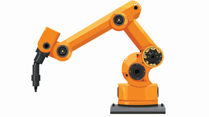 Orange robot arm for industry isolated on white flat vector