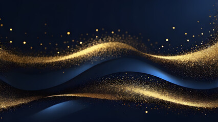 Gold dust trail on dark blue background. 3d rendering, 3d illustration.