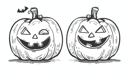 Outlined Halloween two pumpkins handdrawn illustration