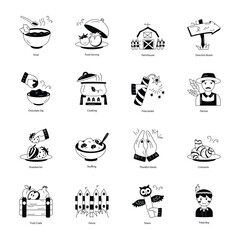 Collection of Thanksgiving Preparations Doodle Icons 

