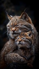 Obraz premium Geoffroy s cat and kitten portrait with ample space on the left for informative captions