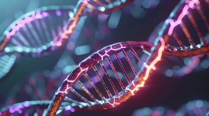 A glowing blue and purple double helix representing DNA.