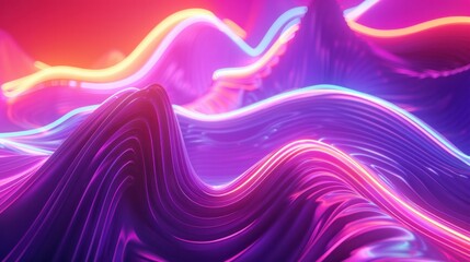 3d render, abstract neon wallpaper, colorful fantastic background with curvy shape glowing in ultraviolet spectrum - obrazy, fototapety, plakaty