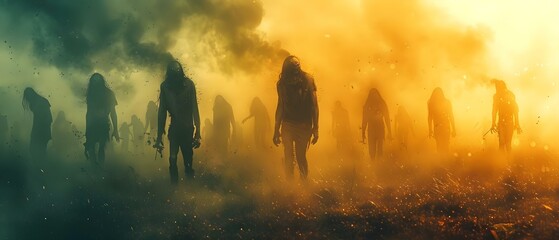 Apocalyptic Dawn: Zombies Emerge. Concept Horror, Survival, Zombie Apocalypse, Post-Apocalyptic World