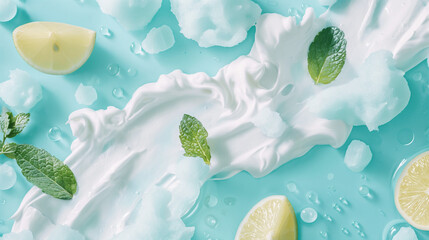 Refreshing concept of mint in whipped cream with lemon, ideal for summer advertising campaigns or fresh product visuals