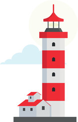 Sea lighthouse red striped marine tower for safety nautical navigation isometric vector