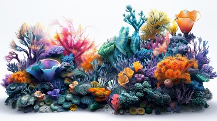 Fototapeta na wymiar A colorful underwater scene with a variety of sea creatures
