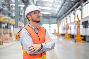 Portrait of a confident engineer in a train maintenance center © Washburn