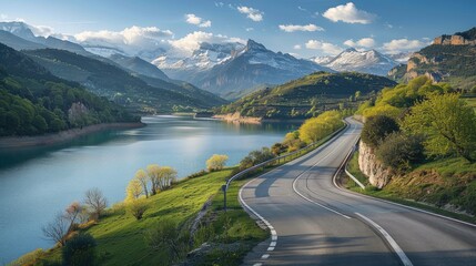 A Stunning Road C462 Highway in the Pyrenees Mountains Close to Llosa del Cavall Lake One of Europe...