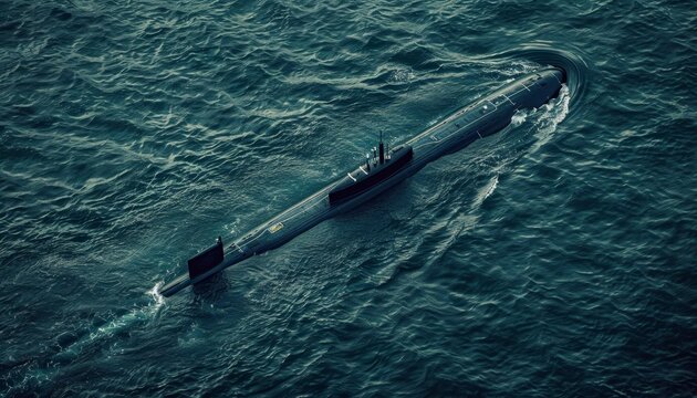 Fototapeta Military nuclear submarine launches torpedo missile in vast expanse of open ocean