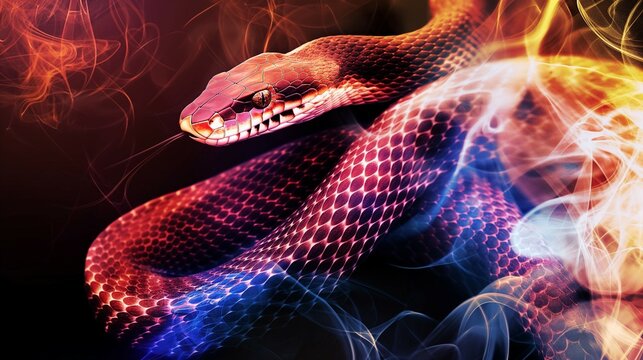 abstract image of a purple, red snake and smoke.