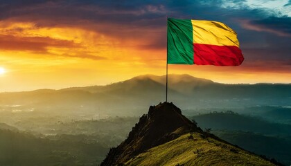 The Flag of Benin On The Mountain.