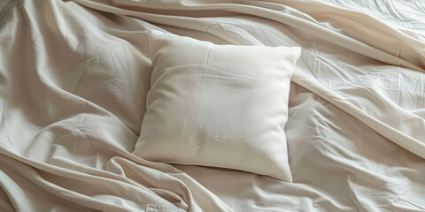 white square pillow mockup on  bed sheet, 