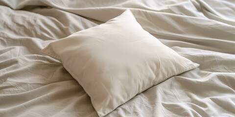 Fototapeta na wymiar white square pillow mockup on bed sheet, 