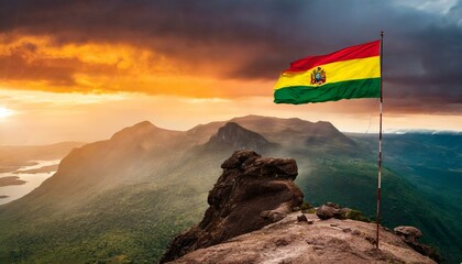 The Flag of Bolivia On The Mountain. - obrazy, fototapety, plakaty