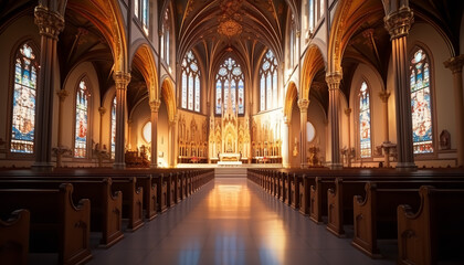 Fototapeta na wymiar Catholic churches with beautiful lights