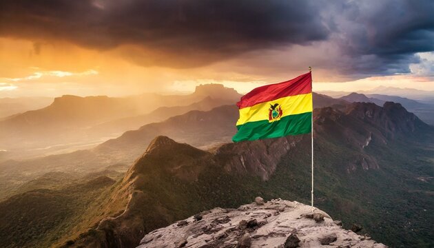 The Flag of Bolivia On The Mountain.
