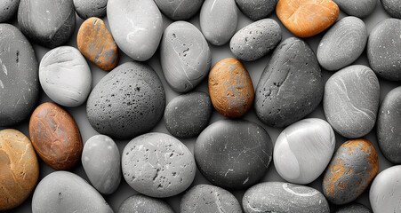 Gray pebbles in various shapes - obrazy, fototapety, plakaty