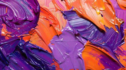 Purple and orange bold strokes of paint mixing.
