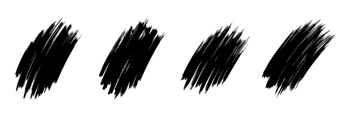 Set of black paint, brush stroke. Dirty artistic design element on white background. Vector illustration