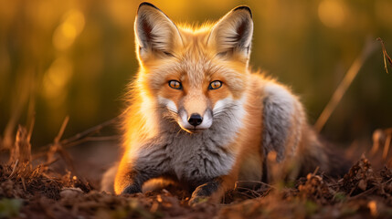 Naklejka na ściany i meble Captivating Fox Portrait at Sunset. Generative AI