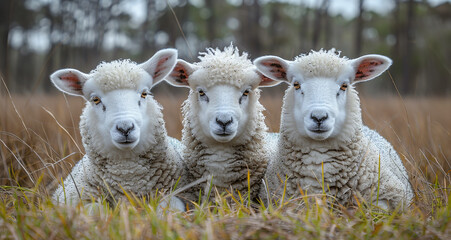 Obraz premium three sheep sitting on the green lawn