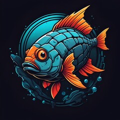 Fish vector, fishing vector art work, cyberpunk style, for t-shirt