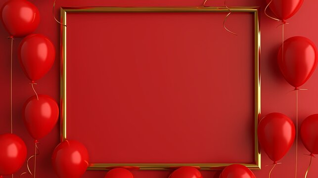 red frame balloons and gold frame border background