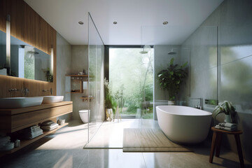 Fototapeta na wymiar Cozy interior of bathroom in modern house.