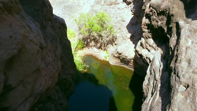 Beautiful waterfall at Charco Azul in El Podemos Agaete on Gran Canaria, Canary Islands