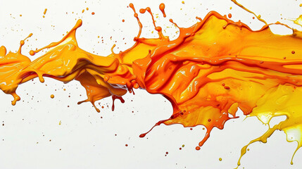 Orange and yellow paint splashes on a white background. - Powered by Adobe