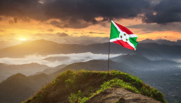 The Flag of Burundi On The Mountain.