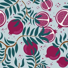 pomegranate seamless pattern in flat vector