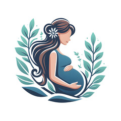 pregnant mom , flower and leaves,isolated on a white background, flat vector illustration
