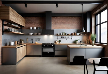Fototapeta na wymiar Elegant kitchen design with modern, elegant furniture 